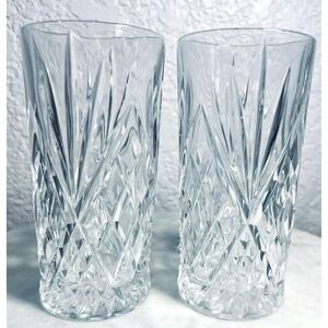 Vtg Crystal Highball Glass‎ Set Of 4 Diamond-Cut Design Elegant Barware Timeless